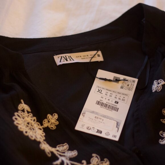 NWT Zara Black Embroidered Mini Dress - Picture 8 of 8